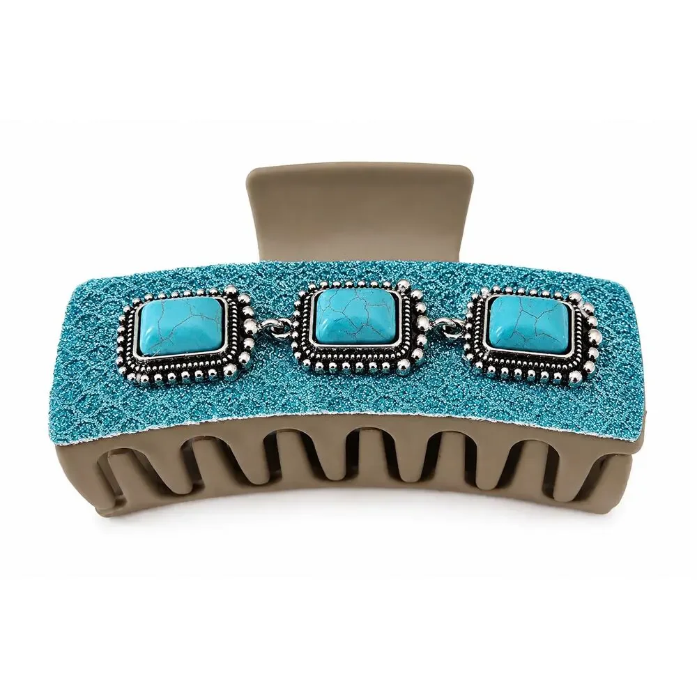 Western Tan Turqouise Bling Hair Claw Clip New